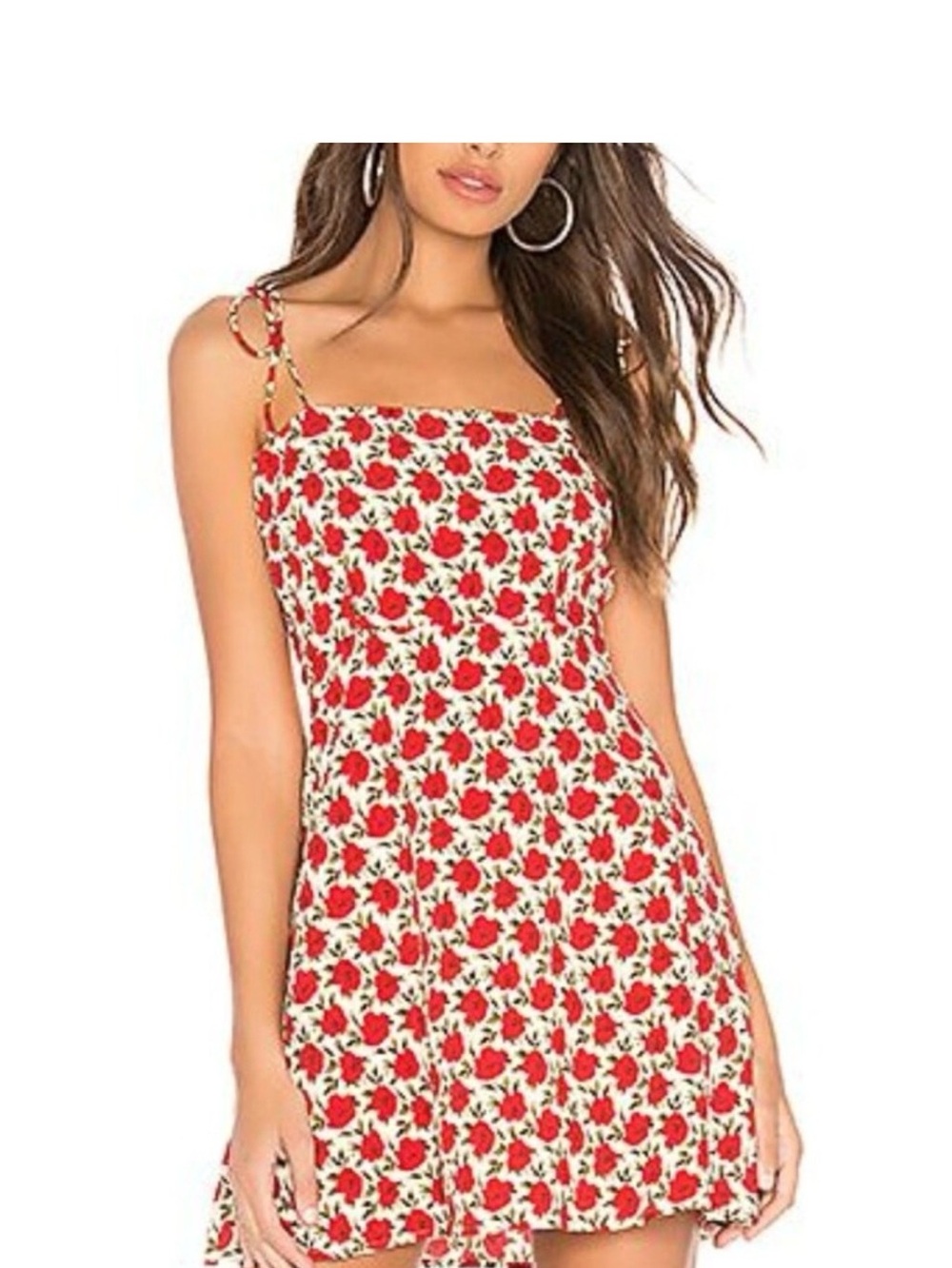 superdown Camile Tie Strap Red Floral Rose Dress Large EUC!